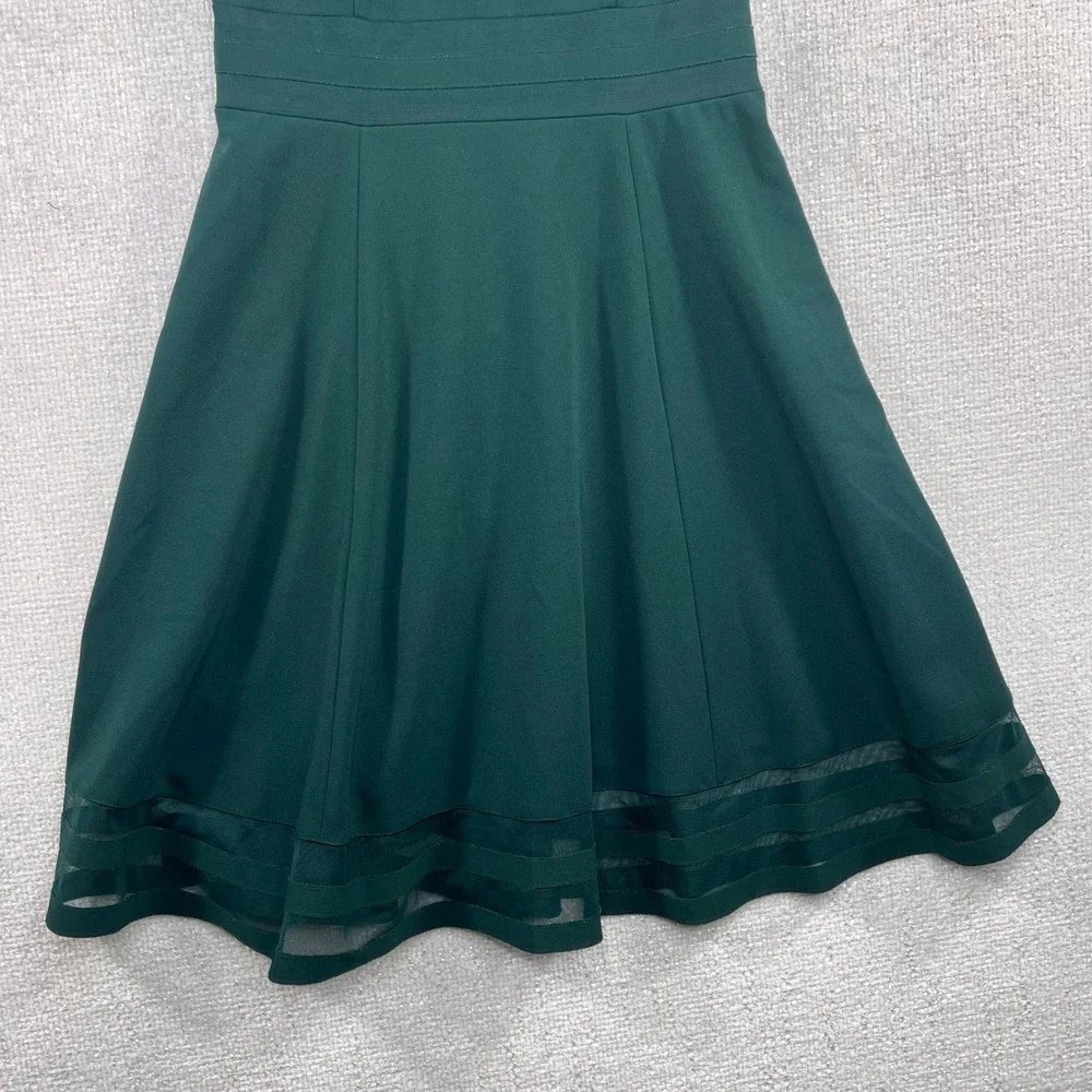 Calvin Klein Forest Green Sleeveless Fit and Flare Dress Mesh Hem Size 4 - Picture 4 of 9